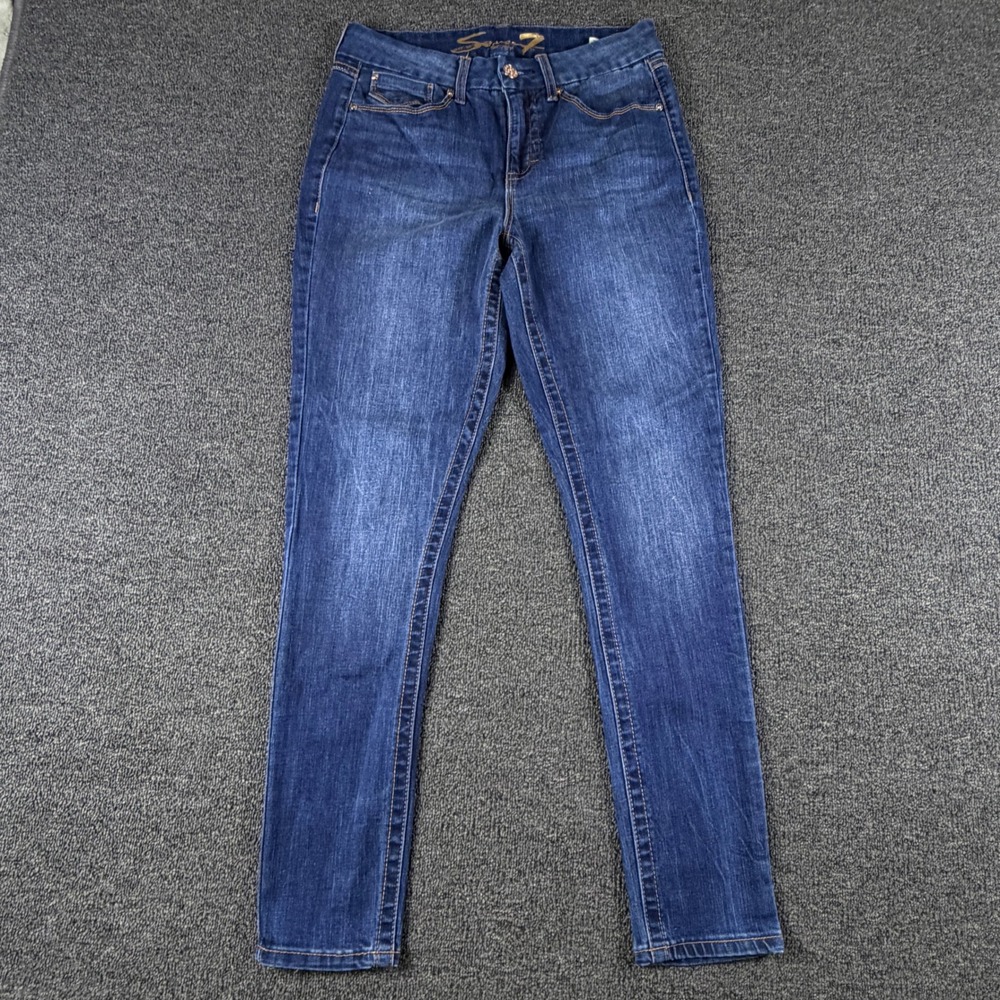 Seven7 Jeans Womens 8 (30x28)Tummyless High Rise Skinny Dark Wash Blue EUC